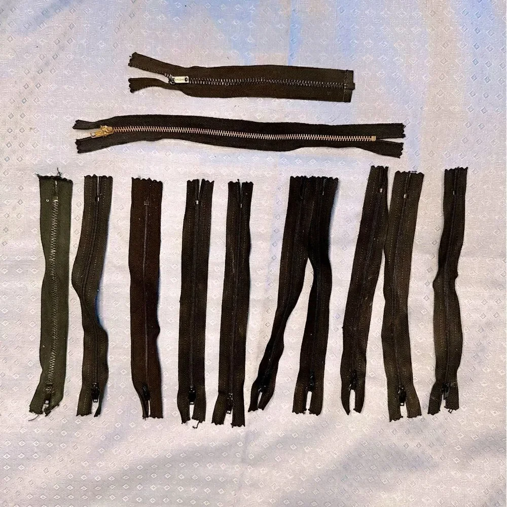Vintage 60s Selection of 12 unused black zips mostly 7”